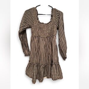 American Eagle Plaid Mini Dress Long Sleeve Green And Brown